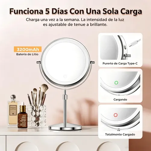 Espejo Generic 1x/5x 360° Led Cálida 48 Cm