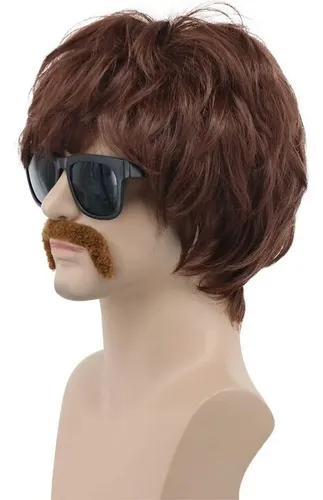 Peluca Disco Para Hombres Vgbeaty Marrón Con Bigote 22.86