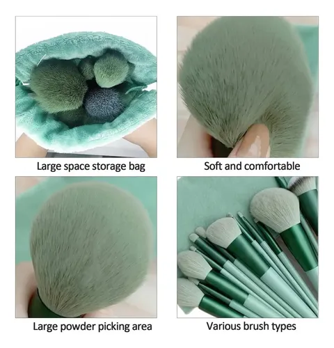 Set 13 Brochas Maquillaje Profesional Verde