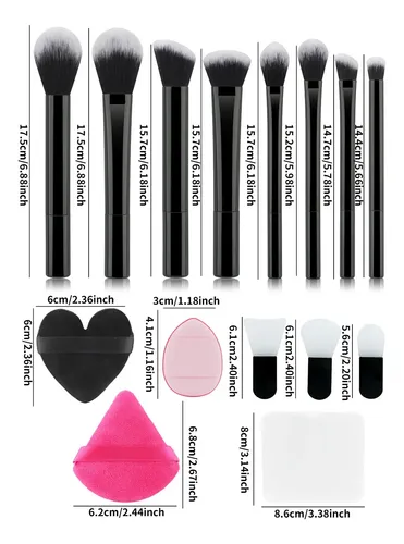 Set De 19 Brochas De Maquillaje Con 8 De Retoque En Negro