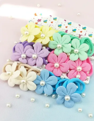 Pack X 36 Colitas De Pelo Flor Con Perla En Colores Surtidos