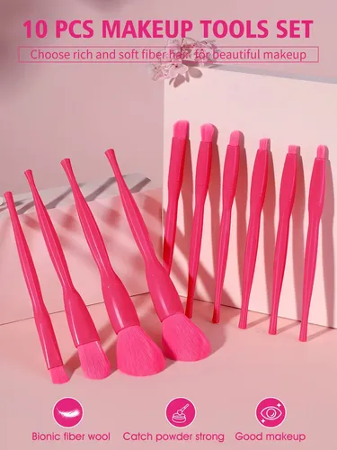 Set De 10 Brochas De Maquillaje Para Rostro Y Ojos Rose Pink