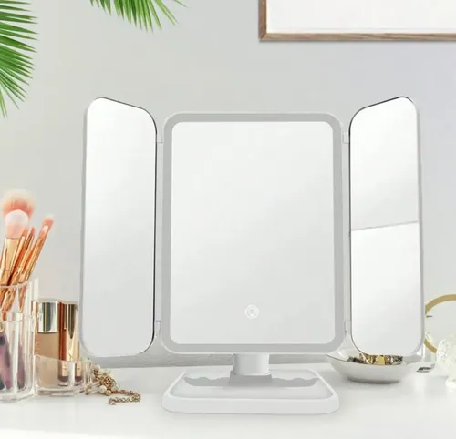 Espejo Maquillaje Tocador Luz Led C/ Aumento Usb Marco Blanco