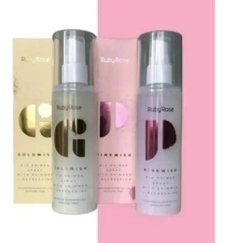 Fijador Maquillaje Shimmer Primer Spray Pink Gold Ruby Rose Tono Del Primer Pinkwish
