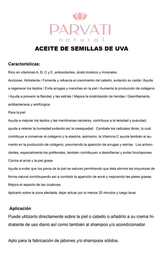 Aceite De Semillas De Uva Puro 60ml