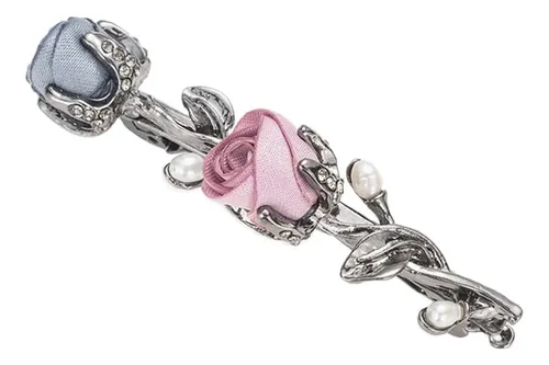 Pinza De Pelo De Perlas Con Broche De Cristal, Negro Y Rosa