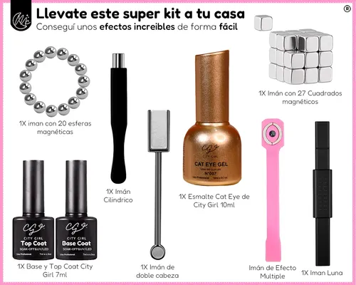 Kit Uñas Esmalte Gel Semipermanente Ojo De Gato Iman Cat Eye