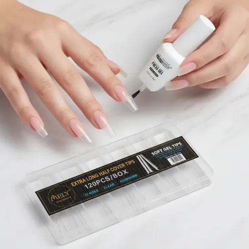 Tips Soft Gel Mely Extra Largos + Press Cherimoya 15ml Transparente Coffin Lih-7104