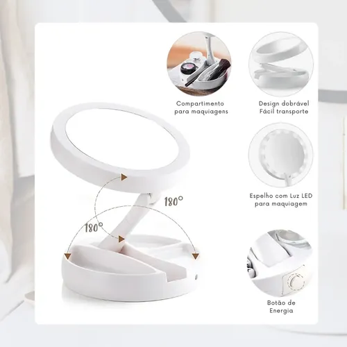 Y Espejo De Maquillaje Con Luz Led Plegable De Mesa Con Y