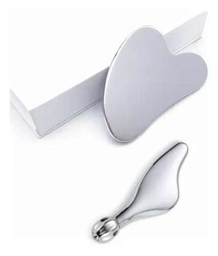 2 Masajeadores Faciales Corporales Gua Sha Acero Inoxidable