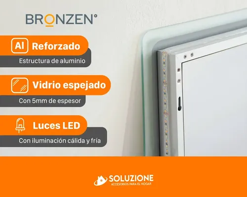 Espejo Horizontal Inteligente Luz Led 120x90cm Bluetooth