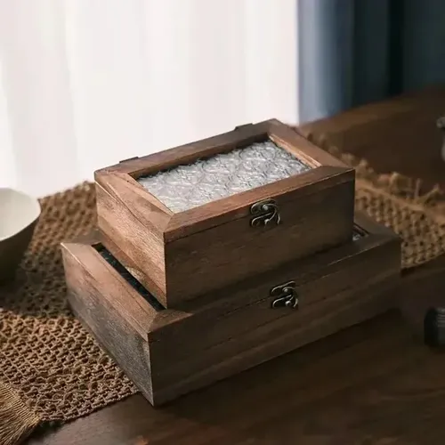 Caja De Almacenamiento De Vidrio Vintage, Gabinete De Madera