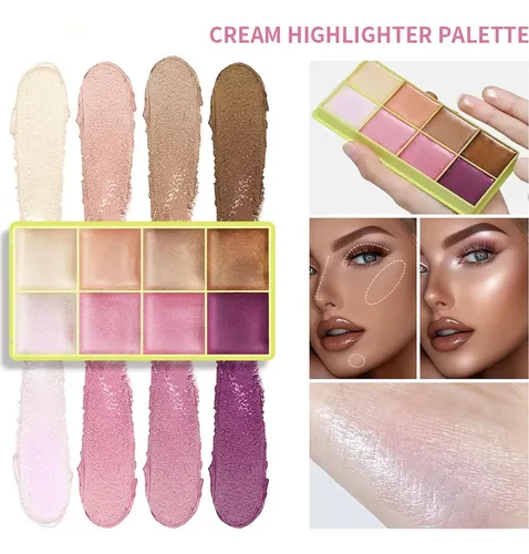 Paleta De Iluminadores En Crema 8 Colores Para Mujeres