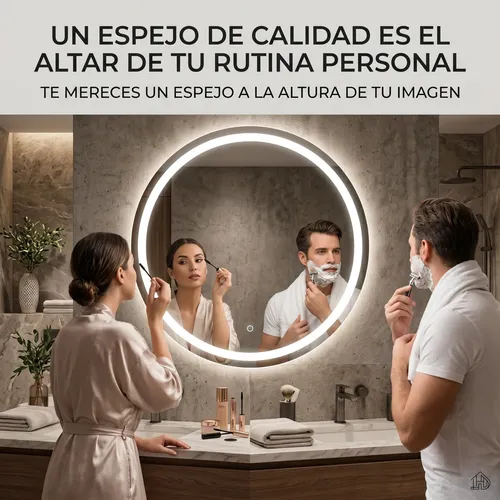 Espejo Redondo Baño 60cm Luz Led Circular Borde Pulido