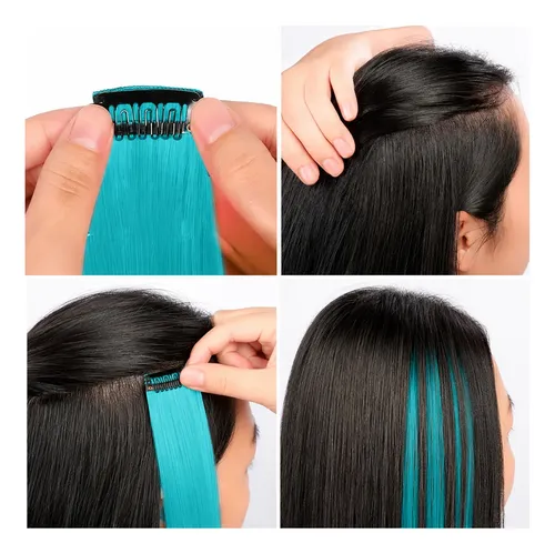 Extensiones Clip Pelo Cabello Lacio Mechas Colores Cotillon