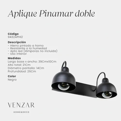 Aplique de pared 2 luces estilo industrial | Lámpara hierro negro pintado a horno | Rosca E27 apto LED | Ideal baño, espejo o pasillo | Diseño moderno y robusto | Hecho en Argentina | Venzar Deco
