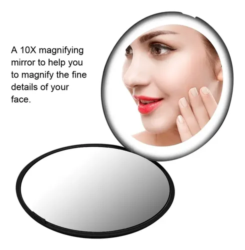 H Maquillaje Portátil Plegable De Aumento 10x Mini 12 Leds R