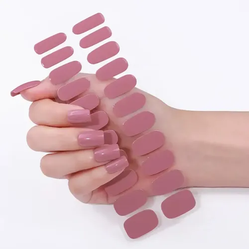 Tiras De Uñas de Gel Premium 22u Autoadhesivas – No Necesitan Lámpara Uv – Rosa Malva