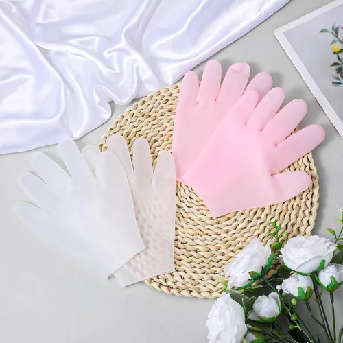 Guantes Hidratantes Silicona Rosa Y Blanco Para Manos Secas