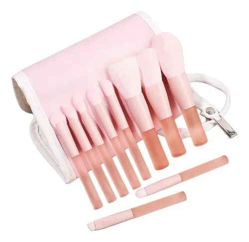 Set 10 Brochas De Maquillaje Suaves Color Rosa Con Estuche