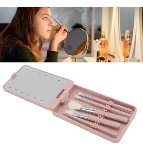Espejo Maquillaje Led Rotación De 360°incluye Brochas Cosmé
