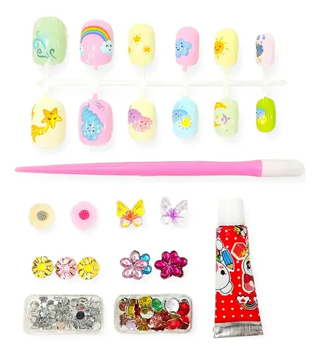 Set De Uñas Postisas Y Strass Infantil Para Nenas