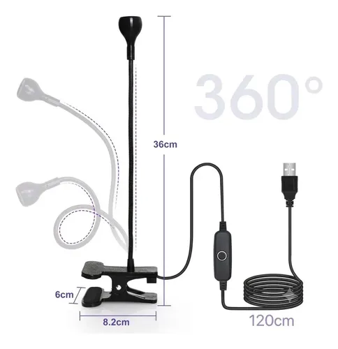 Lampara Secado Uv Led 5w Flexible Con Clip Y Usb Para Resina