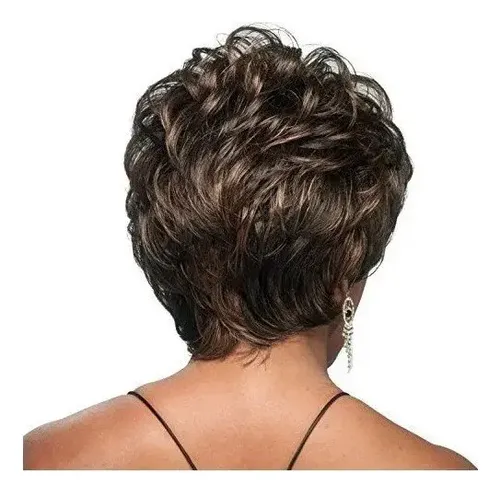 * /peluca Corta Negra Y Marrón Para Mujer Con Cabello (