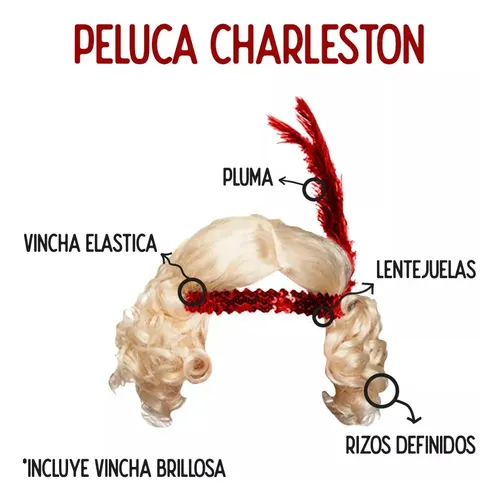 Peluca Charleston Con Vincha Con Pluma Disfraz Cotillon