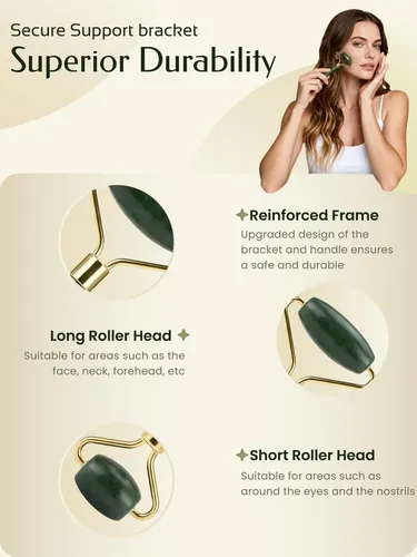 Set Rodillo Facial Y Gua Sha Masajeador Verde 2 Unidades