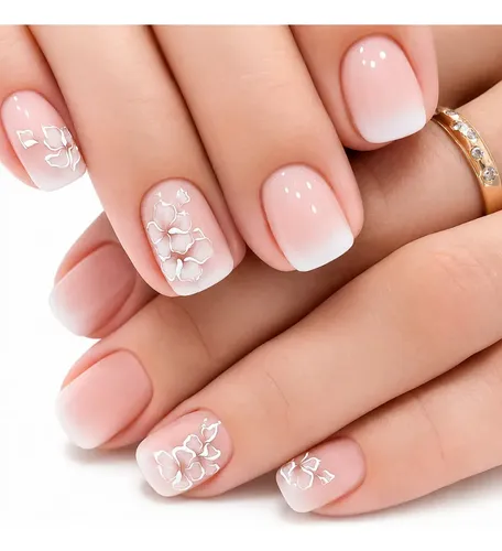 VELUNA Uñas Press On Francesitas Varios Diseños Reutilizables – Cuadrada Rosa Degradé Con Flores