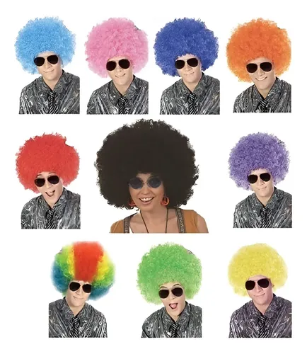 Peluca super afro cotillon carioca cumple Boda 15 Hippie color negro Party Store