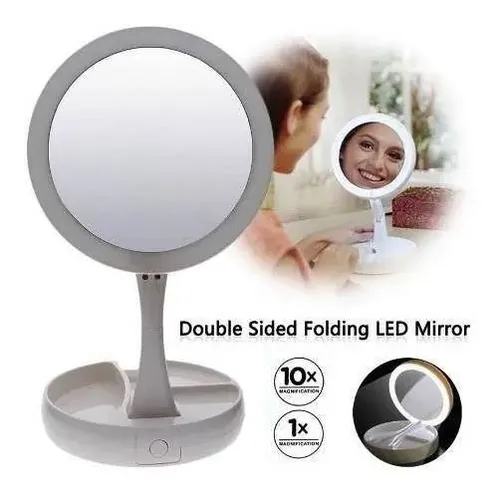 Espejo Redondo Luz Led Maquillaje Doble Plegable My Foldaway