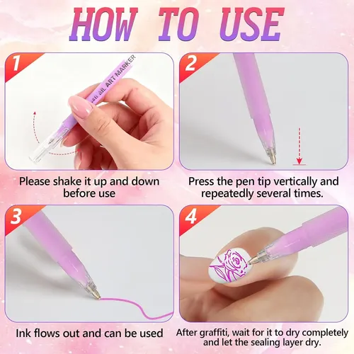 Set 12 Marcadores Para Uñas 3d Secado Rápido Diy