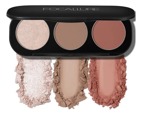Paleta De Colorete E Iluminador, Paleta De Contorno 3 En 1,