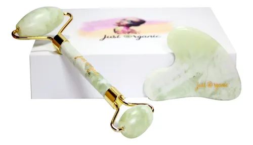 Set Rodillo Jade Y Gua Sha Facial Masajeador Verde