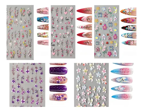 5 Hojas Pegatinas 5d Florales Para Decoración De Uñas