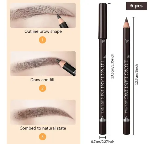 6 Lápices De Cejas Y Delineador De Ojos Marrón