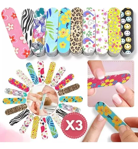 3 Limas Mini Estampadas Para Manicuria Uñas Esculpidas