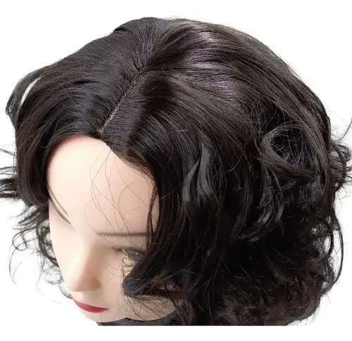 Peluca 40cm Con Flequillo Simil Natural Ondulada
