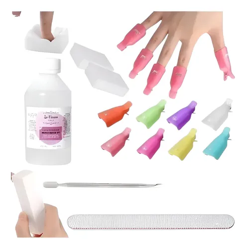 Kit Removedor Uv Esmaltes Semipermanentes Broches Wipes Gel