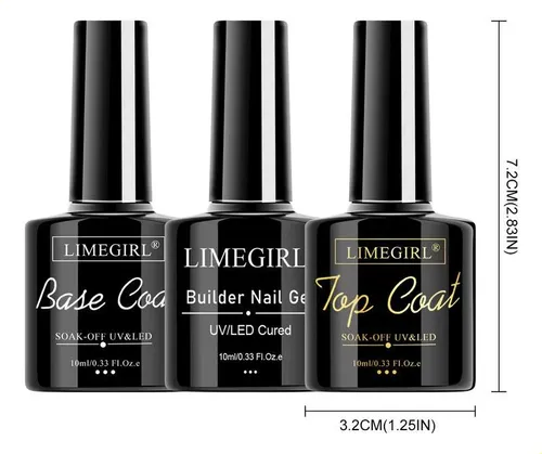 Kit De Uñas Con Capa Base Hinchable Y Topcoat 3pz 10 Mi