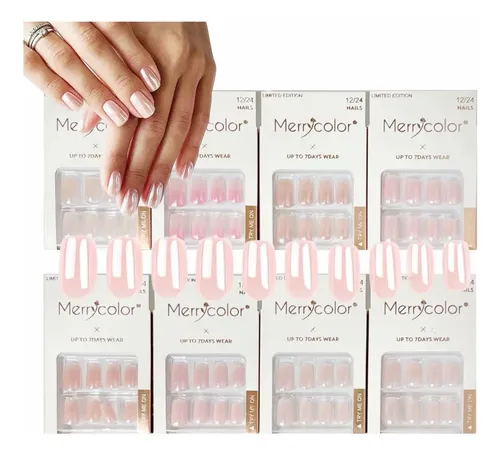 Uñas Postizas Tips Nude Cuadradas Pegamento Press On Nails