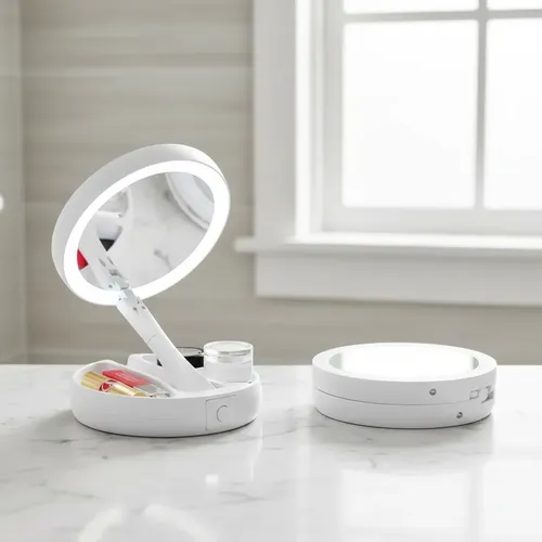 Espejo Para Maquillaje Doble C/ Aumento 10x Y Luz Led Blanco