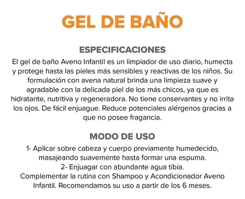 Aveno Infantil Gel De Baño Higiene De Bebes Y Niños 250g