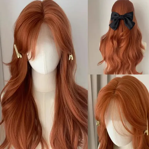 Peluca De Mujer Rizada Naranja Con Forma De Ondulado Grande  Red-orange Colour