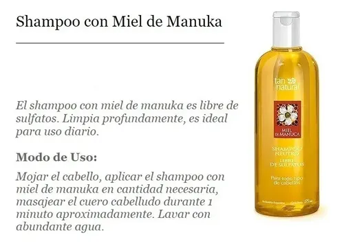 Shampoo Neutro Miel De Manuka Sin Sulfatos 375ml Tan Natural