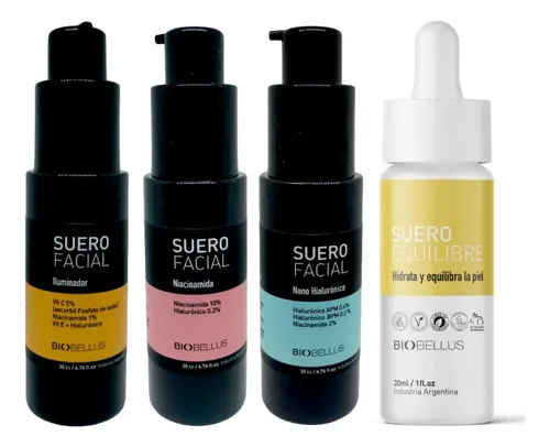 Sueros Biobellus Pack 4 Niacinamida Iluminador Hialurónico Equilibre 30ml