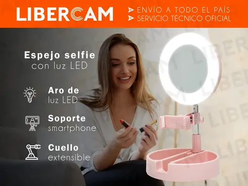 Espejo Selfie Porta Celular Luz Led LIBERCAM ELS-10BL Ring Light Usb Maquillaje Color Blanco