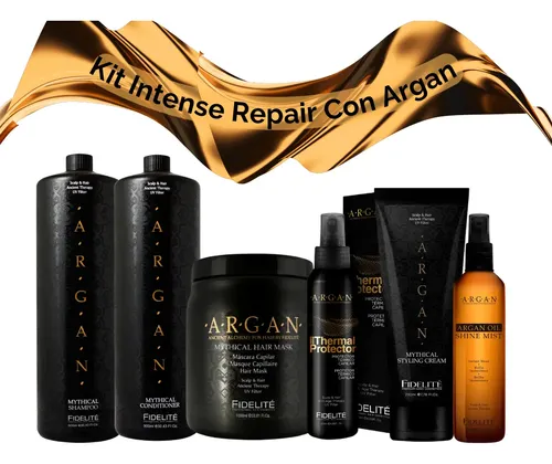 Combo Kit Mythical Argan Shampoo + Acondicionador + Brillo Oil Shine + Protector Termico + Crema de peinar + Mascara Capilar Argan 1000gr Fidelite – Anti Frizz Nutricion Intensa